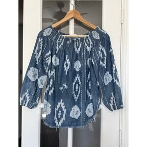 Tribal Jeans Southwestern print cotton chambray top medium